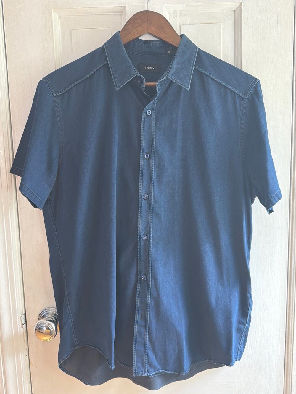 Faherty Mens Large Short Sleeve Organic Button Down Shirt Blue